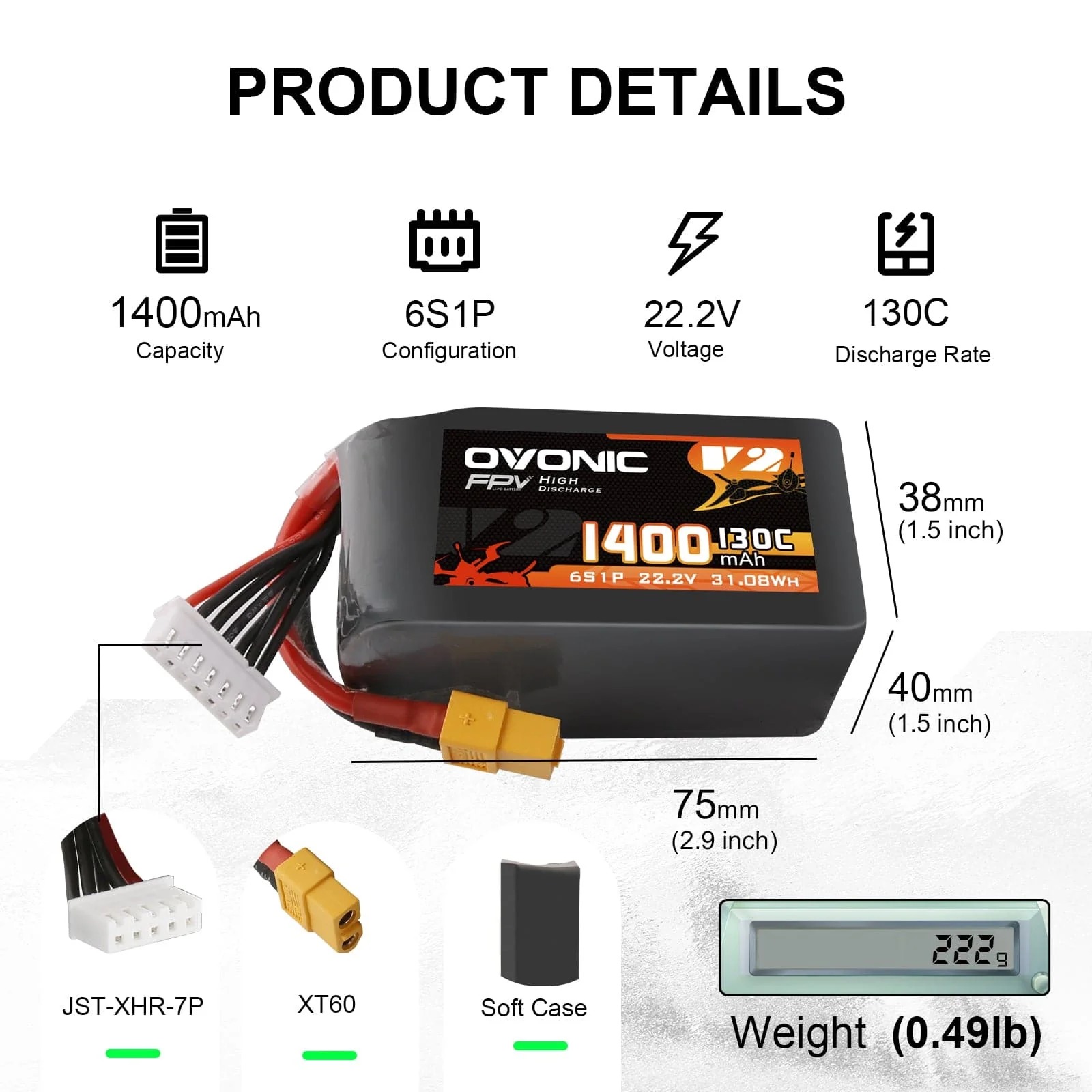 Drone Battery Bag - Bateria LiPo Ovonic 6S 1400mAh 130C